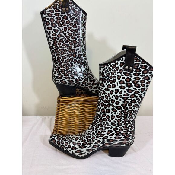 Women's Nomad Leopard Print Cowboy Rain Boots Size 8 - Picture 3 of 8
